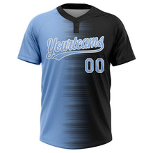 Laden Sie das Bild in den Galerie-Viewer, Uksn Individuelles Schwarz Hellblau-Weiß Farbverlauf Horizontaler Streifen Zweiknopf Unisex Softball-Trikot