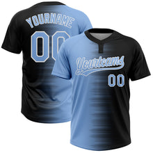 Laden Sie das Bild in den Galerie-Viewer, Uksn Individuelles Schwarz Hellblau-Weiß Farbverlauf Horizontaler Streifen Zweiknopf Unisex Softball-Trikot