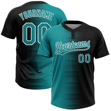 Laden Sie das Bild in den Galerie-Viewer, Uksn Individuelles Schwarz Petrol-Weiß Farbverlauf Horizontaler Streifen Zweiknopf Unisex Softball-Trikot