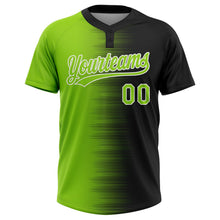 Laden Sie das Bild in den Galerie-Viewer, Uksn Individuelles Schwarz Neongrün-Weiß Farbverlauf Horizontaler Streifen Zweiknopf Unisex Softball-Trikot