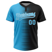 Laden Sie das Bild in den Galerie-Viewer, Uksn Individuelles Schwarz Himmelblau-Weiß Farbverlauf Horizontaler Streifen Zweiknopf Unisex Softball-Trikot