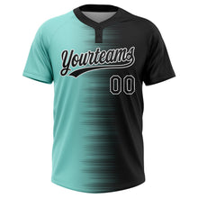 Laden Sie das Bild in den Galerie-Viewer, Uksn Individuelles Schwarz Eisblau-Weiß Farbverlauf Horizontaler Streifen Zweiknopf Unisex Softball-Trikot