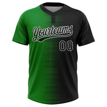 Laden Sie das Bild in den Galerie-Viewer, Uksn Individuelles Schwarz Grasgrün-Weiß Farbverlauf Horizontaler Streifen Zweiknopf Unisex Softball-Trikot