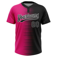Laden Sie das Bild in den Galerie-Viewer, Uksn Individuelles Schwarz Hot Pink-Weiß Farbverlauf Horizontaler Streifen Zweiknopf Unisex Softball-Trikot