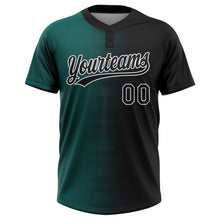 Laden Sie das Bild in den Galerie-Viewer, Uksn Individuelles Schwarz Mitternachtsgrün-Weiß Farbverlauf Horizontaler Streifen Zweiknopf Unisex Softball-Trikot