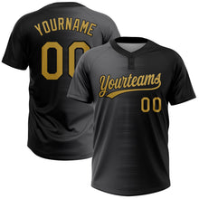 Laden Sie das Bild in den Galerie-Viewer, Uksn Individuelles Schwarz Altgold-Grau Farbverlauf Horizontaler Streifen Zweiknopf Unisex Softball-Trikot