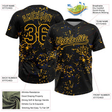 Laden Sie das Bild in den Galerie-Viewer, Uksn Individuelles Schwarz Gold-Royalblau Abstrakt zersplitterter Farbspritzer Zweiknopf Unisex Softball-Trikot