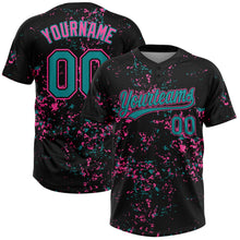 Laden Sie das Bild in den Galerie-Viewer, Uksn Individuelles Schwarz Petrol-Pink Abstrakt zersplitterter Farbspritzer Zweiknopf Unisex Softball-Trikot