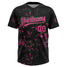 Laden Sie das Bild in den Galerie-Viewer, Uksn Individuelles Schwarz Pink-Grasgrün Abstrakt zersplitterter Farbspritzer Zweiknopf Unisex Softball-Trikot