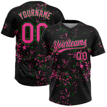 Laden Sie das Bild in den Galerie-Viewer, Uksn Individuelles Schwarz Pink-Grasgrün Abstrakt zersplitterter Farbspritzer Zweiknopf Unisex Softball-Trikot