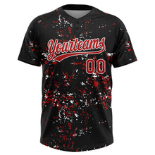 Laden Sie das Bild in den Galerie-Viewer, Uksn Individuelles Schwarz Rot-Weiß Abstrakt zersplitterter Farbspritzer Zweiknopf Unisex Softball-Trikot