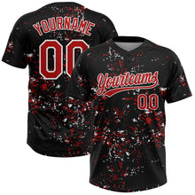 Laden Sie das Bild in den Galerie-Viewer, Uksn Individuelles Schwarz Rot-Weiß Abstrakt zersplitterter Farbspritzer Zweiknopf Unisex Softball-Trikot