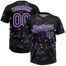 Laden Sie das Bild in den Galerie-Viewer, Uksn Individuelles Schwarz Violett-Weiß Abstrakt zersplitterter Farbspritzer Zweiknopf Unisex Softball-Trikot