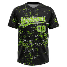 Laden Sie das Bild in den Galerie-Viewer, Uksn Individuelles Schwarz Neongrün-Weiß Abstrakt zersplitterter Farbspritzer Zweiknopf Unisex Softball-Trikot