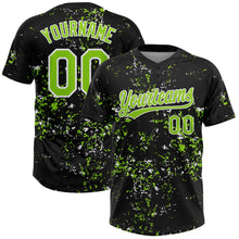 Laden Sie das Bild in den Galerie-Viewer, Uksn Individuelles Schwarz Neongrün-Weiß Abstrakt zersplitterter Farbspritzer Zweiknopf Unisex Softball-Trikot
