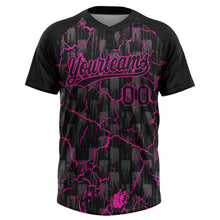 Laden Sie das Bild in den Galerie-Viewer, Uksn Individuelles Schwarz Dunkelrosa-Grau Raglanärmel Neon-Blitz-Craquele Zweiknopf Unisex Softball-Trikot