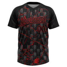 Laden Sie das Bild in den Galerie-Viewer, Uksn Individuelles Schwarz Rot-Grau Raglanärmel Neon-Blitz-Craquele Zweiknopf Unisex Softball-Trikot