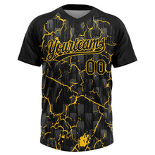 Laden Sie das Bild in den Galerie-Viewer, Uksn Individuelles Schwarz Gelb-Grau Raglanärmel Neon-Blitz-Craquele Zweiknopf Unisex Softball-Trikot