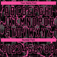 Laden Sie das Bild in den Galerie-Viewer, Uksn Individuelles Schwarz Pink-Grau Raglanärmel Neon-Blitz-Craquele Zweiknopf Unisex Softball-Trikot