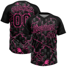 Laden Sie das Bild in den Galerie-Viewer, Uksn Individuelles Schwarz Pink-Grau Raglanärmel Neon-Blitz-Craquele Zweiknopf Unisex Softball-Trikot