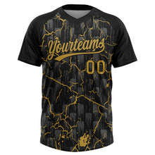 Laden Sie das Bild in den Galerie-Viewer, Uksn Individuelles Schwarz Altgold-Grau Raglanärmel Neon-Blitz-Craquele Zweiknopf Unisex Softball-Trikot