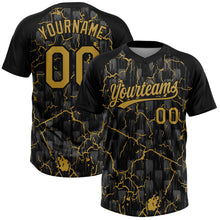 Laden Sie das Bild in den Galerie-Viewer, Uksn Individuelles Schwarz Altgold-Grau Raglanärmel Neon-Blitz-Craquele Zweiknopf Unisex Softball-Trikot