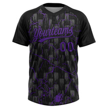 Laden Sie das Bild in den Galerie-Viewer, Uksn Individuelles Schwarz Violett-Grau Raglanärmel Neon-Blitz-Craquele Zweiknopf Unisex Softball-Trikot