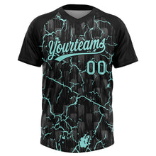 Laden Sie das Bild in den Galerie-Viewer, Uksn Individuelles Schwarz Eisblau-Grau Raglanärmel Neon-Blitz-Craquele Zweiknopf Unisex Softball-Trikot