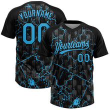 Laden Sie das Bild in den Galerie-Viewer, Uksn Individuelles Schwarz Himmelblau-Grau Raglanärmel Neon-Blitz-Craquele Zweiknopf Unisex Softball-Trikot