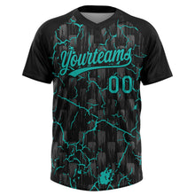 Laden Sie das Bild in den Galerie-Viewer, Uksn Individuelles Schwarz Aqua-Grau Raglanärmel Neon-Blitz-Craquele Zweiknopf Unisex Softball-Trikot