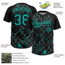 Laden Sie das Bild in den Galerie-Viewer, Uksn Individuelles Schwarz Aqua-Grau Raglanärmel Neon-Blitz-Craquele Zweiknopf Unisex Softball-Trikot