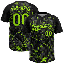 Laden Sie das Bild in den Galerie-Viewer, Uksn Individuelles Schwarz Neongrün-Grau Raglanärmel Neon-Blitz-Craquele Zweiknopf Unisex Softball-Trikot