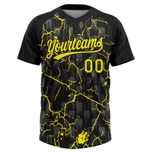 Laden Sie das Bild in den Galerie-Viewer, Uksn Individuelles Schwarz Hellgelb-Grau Raglanärmel Neon-Blitz-Craquele Zweiknopf Unisex Softball-Trikot