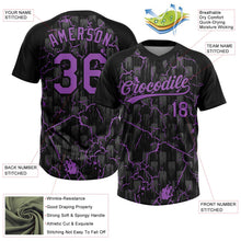 Laden Sie das Bild in den Galerie-Viewer, Uksn Individuelles Schwarz Mittelviolett-Grau Raglanärmel Neon-Blitz-Craquele Zweiknopf Unisex Softball-Trikot