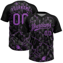 Laden Sie das Bild in den Galerie-Viewer, Uksn Individuelles Schwarz Mittelviolett-Grau Raglanärmel Neon-Blitz-Craquele Zweiknopf Unisex Softball-Trikot