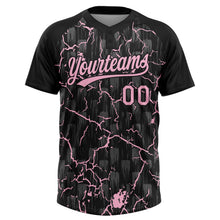 Laden Sie das Bild in den Galerie-Viewer, Uksn Individuelles Schwarz Hellrosa-Grau Raglanärmel Neon-Blitz-Craquele Zweiknopf Unisex Softball-Trikot