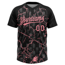Laden Sie das Bild in den Galerie-Viewer, Uksn Individuelles Schwarz-Mittelrosa Raglanärmel Neon-Blitz-Craquele Zweiknopf Unisex Softball-Trikot