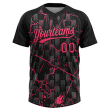 Laden Sie das Bild in den Galerie-Viewer, Uksn Individuelles Schwarz Neonpink-Grau Raglanärmel Neon-Blitz-Craquele Zweiknopf Unisex Softball-Trikot
