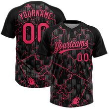 Laden Sie das Bild in den Galerie-Viewer, Uksn Individuelles Schwarz Neonpink-Grau Raglanärmel Neon-Blitz-Craquele Zweiknopf Unisex Softball-Trikot