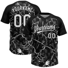 Laden Sie das Bild in den Galerie-Viewer, Uksn Individuelles Schwarz Weiß-Grau Raglanärmel Neon-Blitz-Craquele Zweiknopf Unisex Softball-Trikot