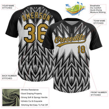 Laden Sie das Bild in den Galerie-Viewer, Uksn Individuelles Schwarz Altgold-Weiß Raglanärmel Abstrakt geometrisches Chevron-Zickzack Zweiknopf Unisex Softball-Trikot
