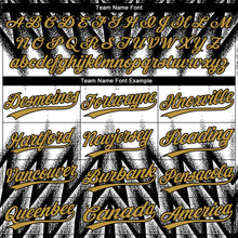 Laden Sie das Bild in den Galerie-Viewer, Uksn Individuelles Schwarz Altgold-Weiß Raglanärmel Abstrakt geometrisches Chevron-Zickzack Zweiknopf Unisex Softball-Trikot