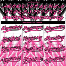 Laden Sie das Bild in den Galerie-Viewer, Uksn Individuelles Schwarz Pink-Weiß Raglanärmel Abstrakt geometrisches Chevron-Zickzack Zweiknopf Unisex Softball-Trikot
