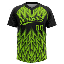 Laden Sie das Bild in den Galerie-Viewer, Uksn Individuelles Schwarz-Neongrün Raglanärmel Abstrakt geometrisches Chevron-Zickzack Zweiknopf Unisex Softball-Trikot