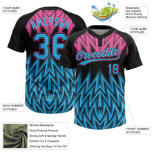 Laden Sie das Bild in den Galerie-Viewer, Uksn Individuelles Schwarz Himmelblau-Pink Raglanärmel Abstrakt geometrisches Chevron-Zickzack Zweiknopf Unisex Softball-Trikot