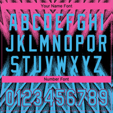 Laden Sie das Bild in den Galerie-Viewer, Uksn Individuelles Schwarz Himmelblau-Pink Raglanärmel Abstrakt geometrisches Chevron-Zickzack Zweiknopf Unisex Softball-Trikot