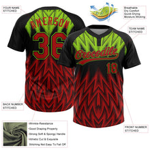 Laden Sie das Bild in den Galerie-Viewer, Uksn Individuelles Schwarz Rot-Neongrün Raglanärmel Abstrakt geometrisches Chevron-Zickzack Zweiknopf Unisex Softball-Trikot