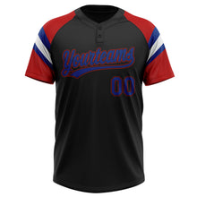 Laden Sie das Bild in den Galerie-Viewer, Uksn Individuelles Schwarz Royalblau Rot-Weiß Raglanärmel Streifen Zweiknopf Unisex Softball-Trikot