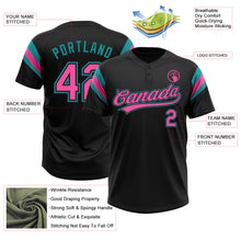 Laden Sie das Bild in den Galerie-Viewer, Uksn Individuelles Schwarz Pink-Petrol Raglanärmel Streifen Zweiknopf Unisex Softball-Trikot