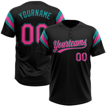Laden Sie das Bild in den Galerie-Viewer, Uksn Individuelles Schwarz Pink-Petrol Raglanärmel Streifen Zweiknopf Unisex Softball-Trikot